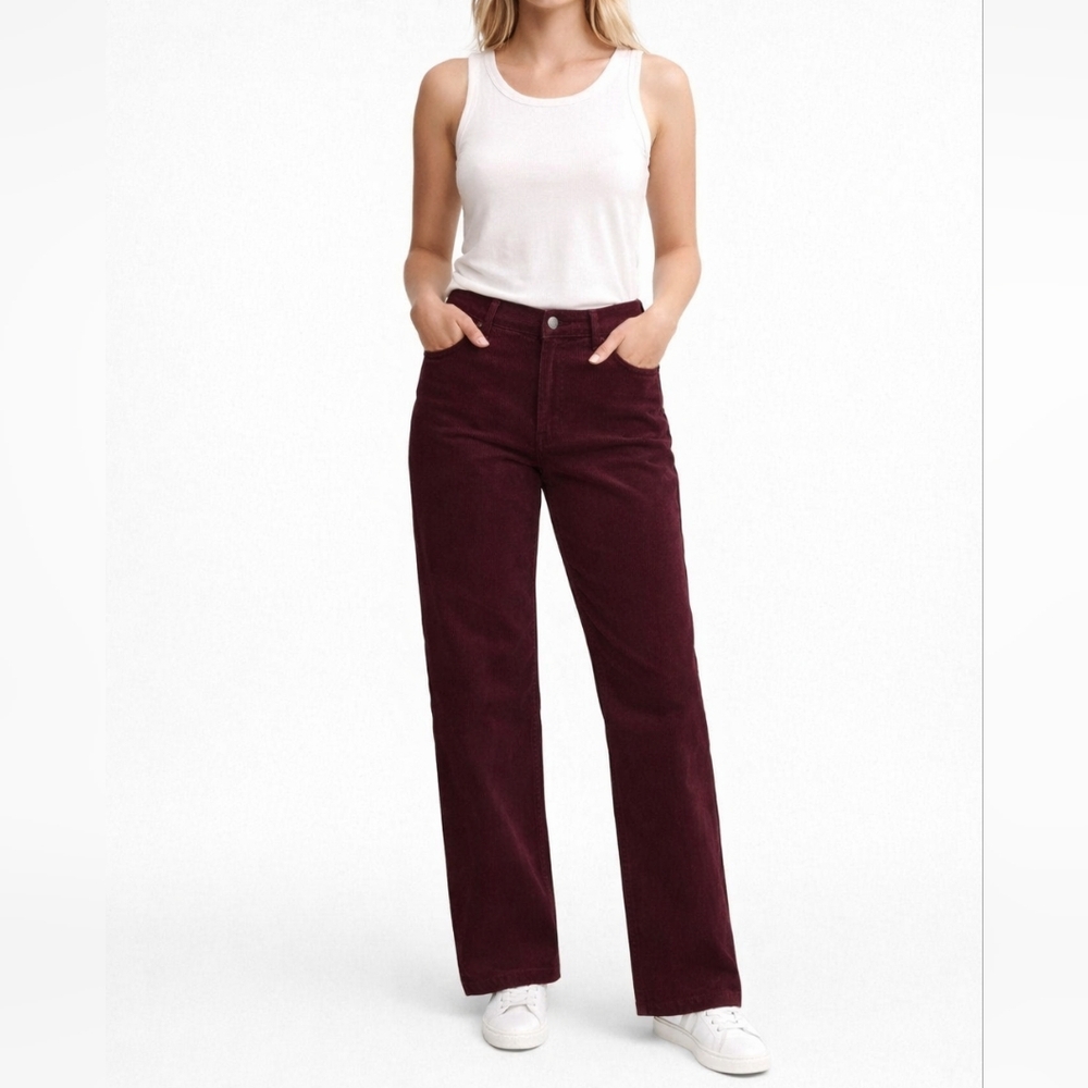 XL CHICO'S Wine-Colored Straight Leg Corduroy Pants Cotton Blend